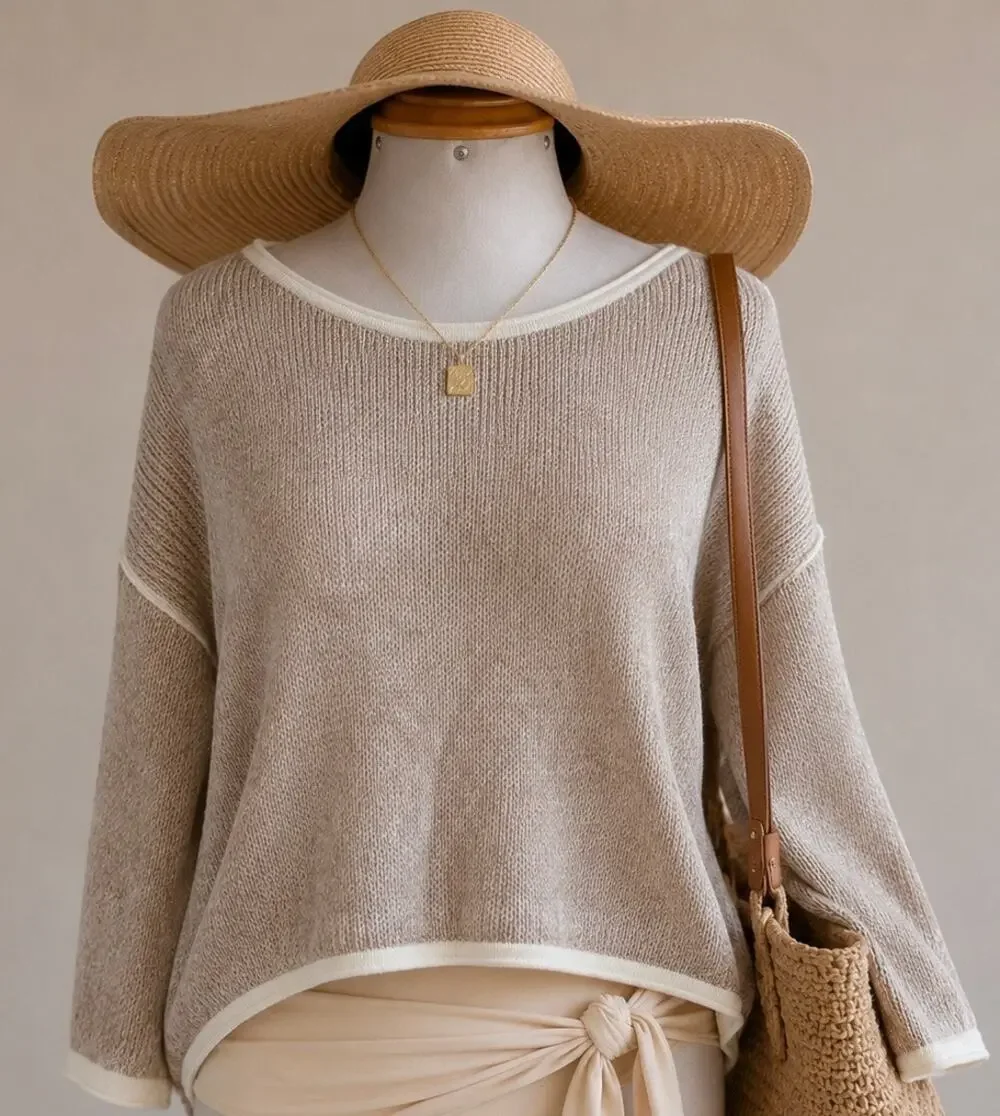 Cupshe Knit Coverup Women’s Small Beige Comfy Swim Beach Relaxed Fit